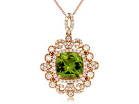 Cushion-Cut Peridot & Vintage Inspired Diamond Halo Pendant - Park City Jewelers