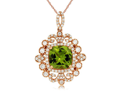 Cushion-Cut Peridot & Vintage Inspired Diamond Halo Pendant - Park City Jewelers