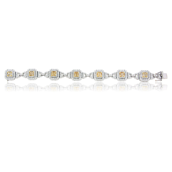 Cushion Cut Yellow Diamond & Diamond Double Halo Link Bracelet - Park City Jewelers