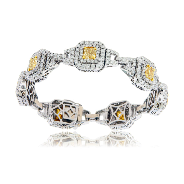 Cushion Cut Yellow Diamond & Diamond Double Halo Link Bracelet - Park City Jewelers