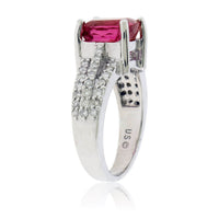 Cushion Pink Tourmaline Rubelite and Diamond Three Row Ring - Park City Jewelers