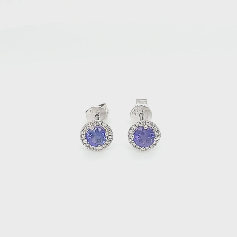 Purple Sapphire with Diamond Halo Stud Earrings