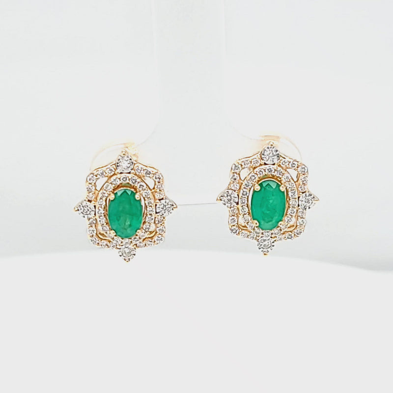 Emerald and Diamond Vintage Style Halo Stud Earrings