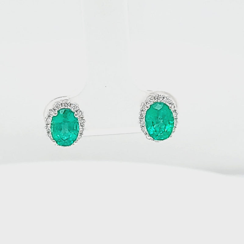 Emerald and Diamond Halo Stud Earrings