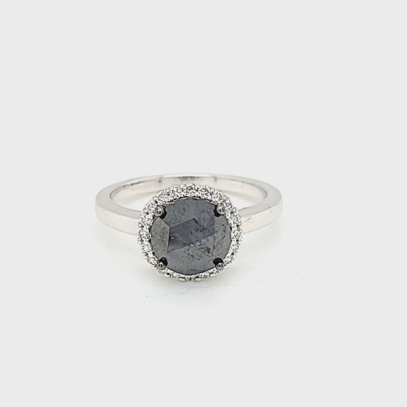 Rose-Cut Black Diamond & Diamond Halo Ring