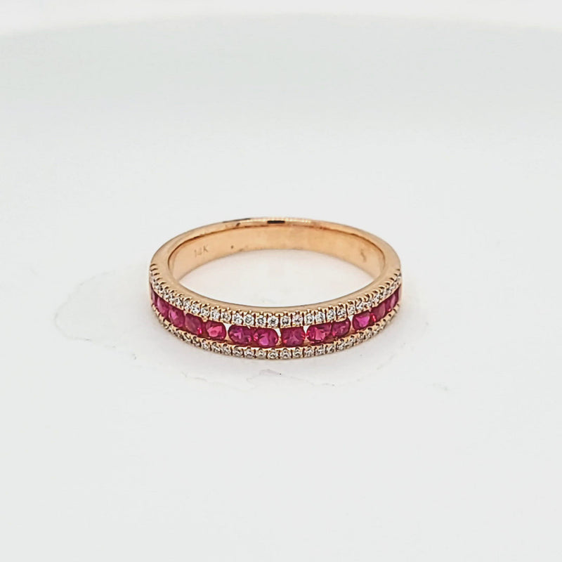 Round Ruby & Double Row Diamond Rose Gold Ring