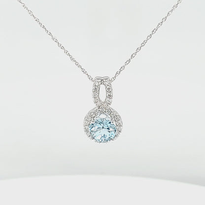 Round Aquamarine & Diamond Halo Pendant with Diamond Bail