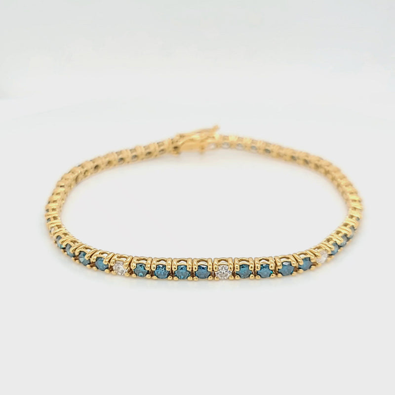 Blue Diamond & Diamond Yellow Gold Tennis Bracelet