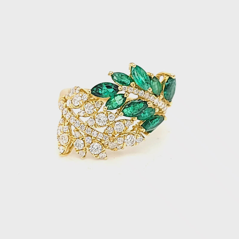 Marquise Cut Emerald & Diamond Fashion Ring