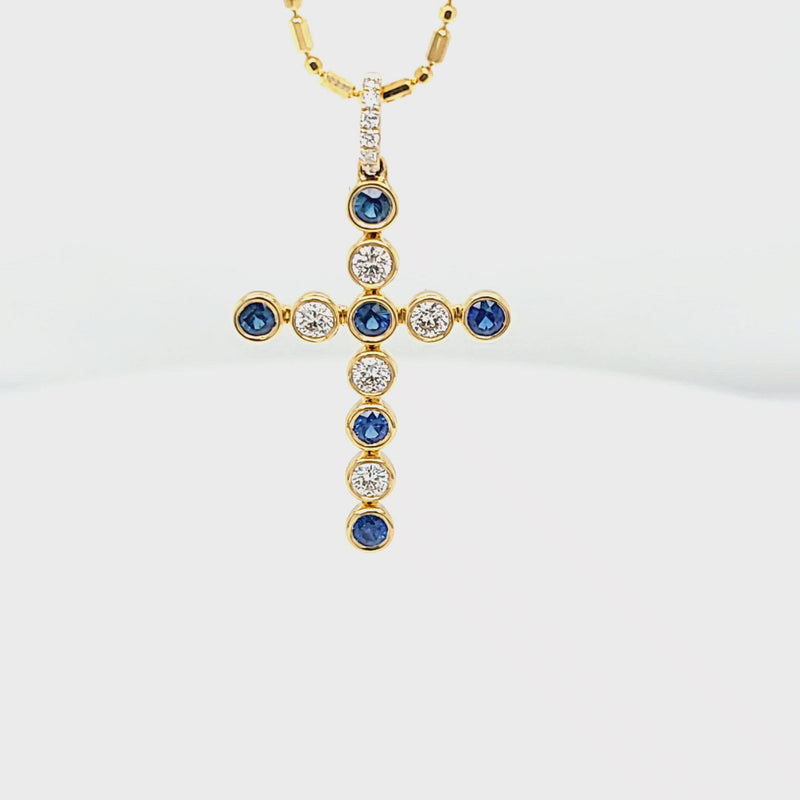 Bezel Set Diamond & Sapphire Cross Pendant