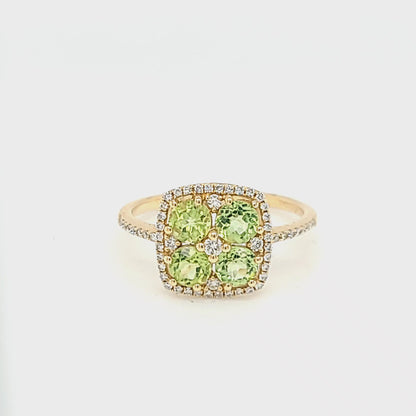 Four Center Stone Peridot & Diamond Ring