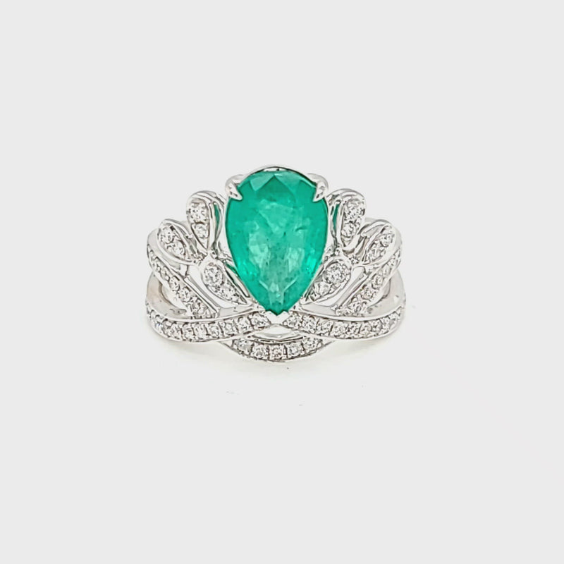 Pear Shaped Emerald & Diamond Right Hand Ring