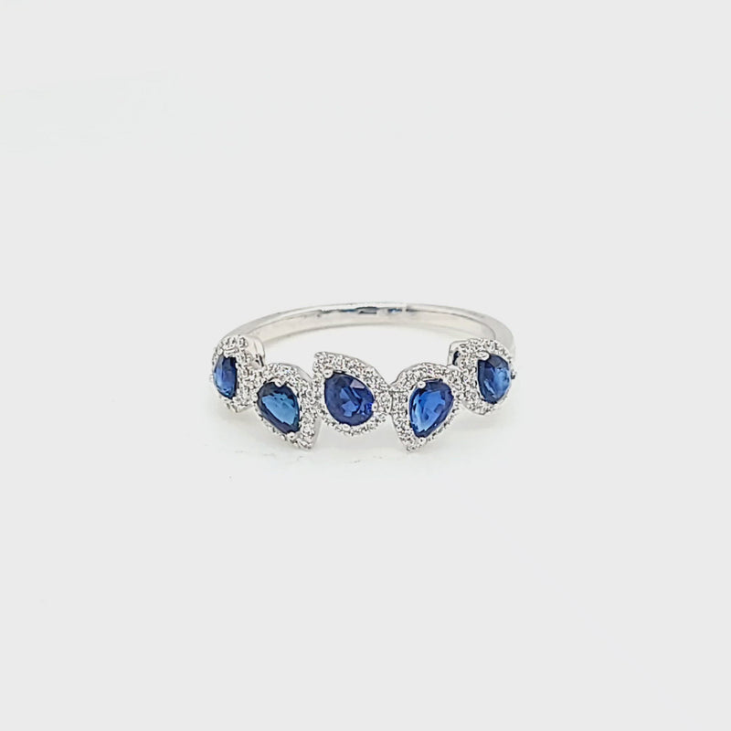 Pear Sapphire and Diamond Halo Ring Vide