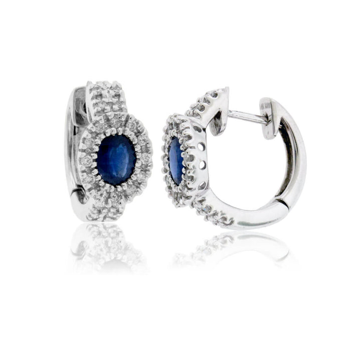 Dainty Diamond & Oval Blue Sapphire Hoop Earrings - Park City Jewelers