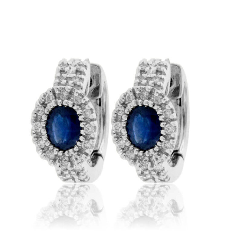 Dainty Diamond & Oval Blue Sapphire Hoop Earrings - Park City Jewelers