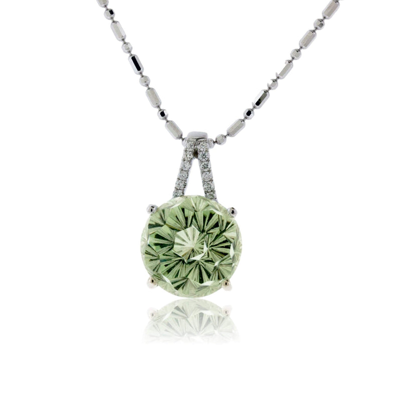 Daisy Cut Green Amethyst & Diamond Pendant - Park City Jewelers