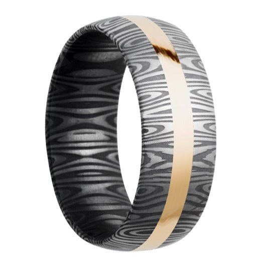 Damascus Stainless Steel & 18K Yellow Gold Inlay Domed Band - Park City Jewelers