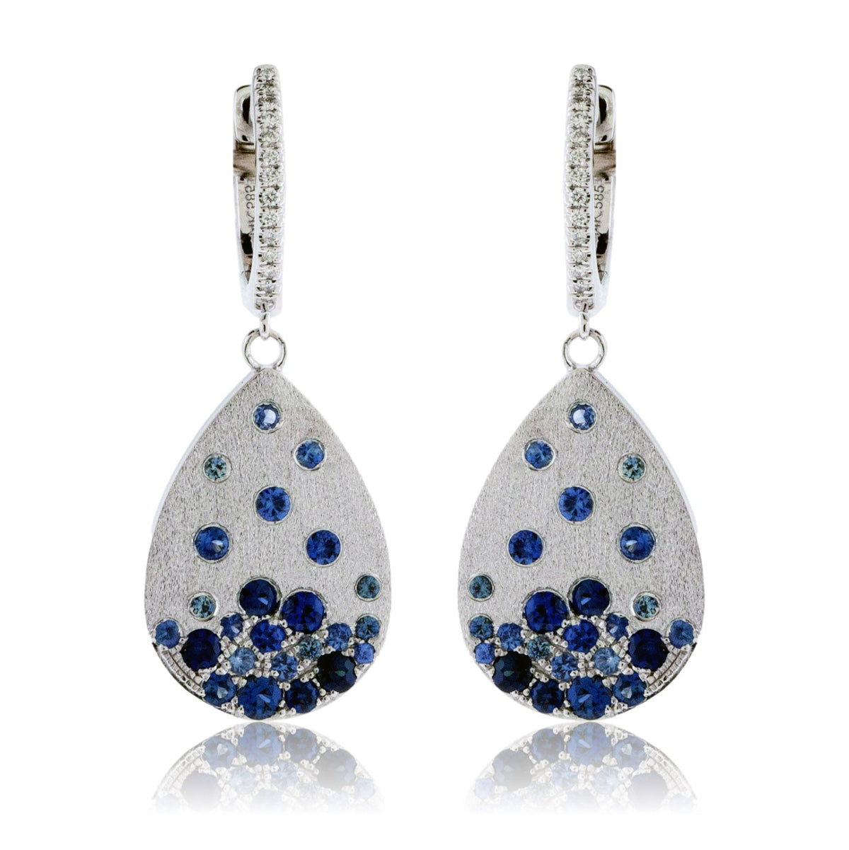 Dangle White Gold Satin Finish Flush Set Blue Sapphire Earrings - Park City Jewelers