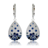 Dangle White Gold Satin Finish Flush Set Blue Sapphire Earrings - Park City Jewelers