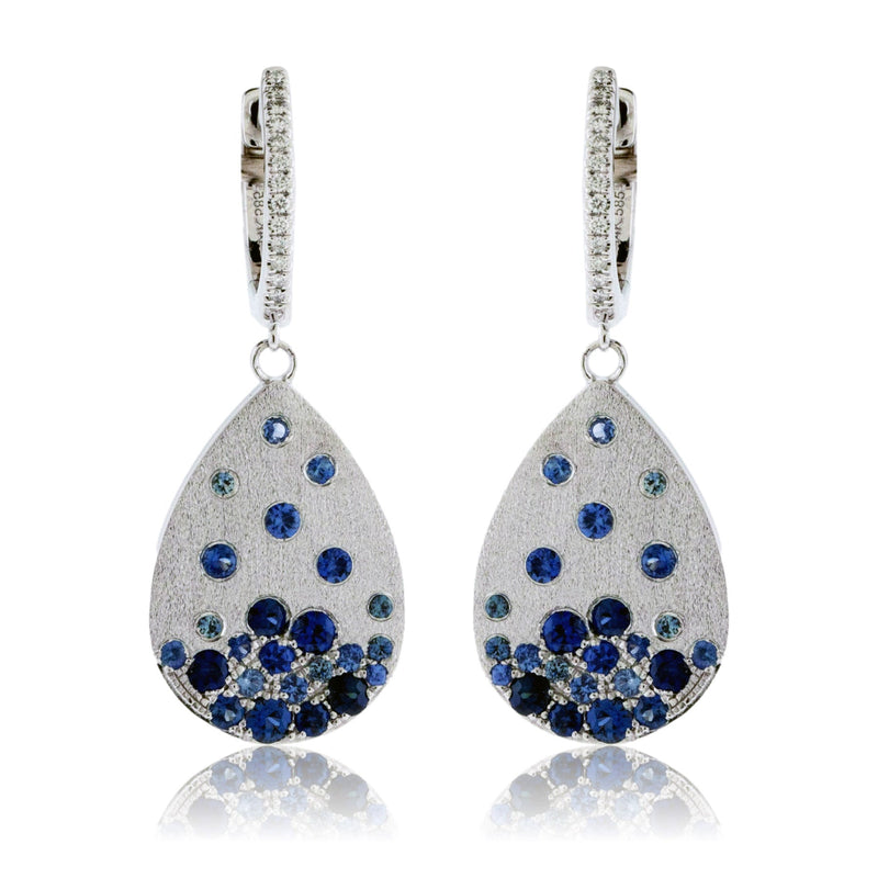 Dangle White Gold Satin Finish Flush Set Blue Sapphire Earrings - Park City Jewelers