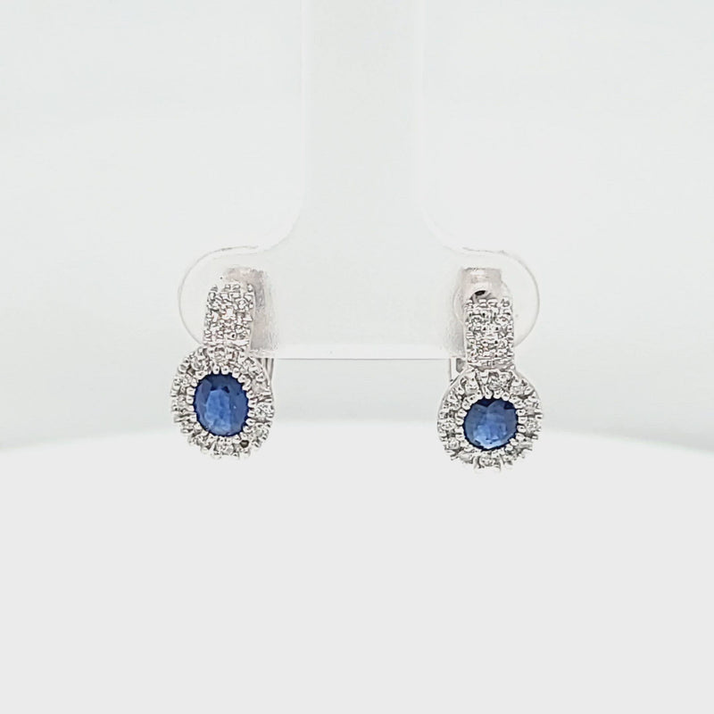 Dainty Diamond & Oval Blue Sapphire Hoop Earrings
