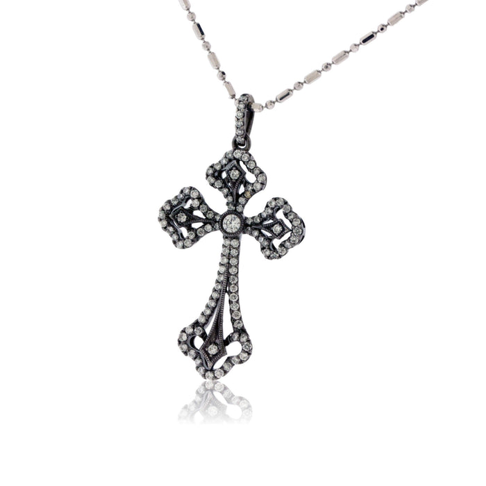 Decorative Black Rhodium Diamond Cross Pendant - Park City Jewelers