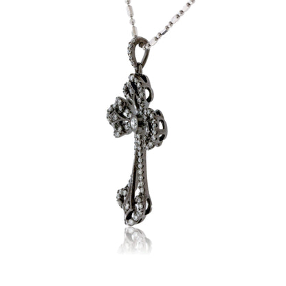Decorative Black Rhodium Diamond Cross Pendant - Park City Jewelers
