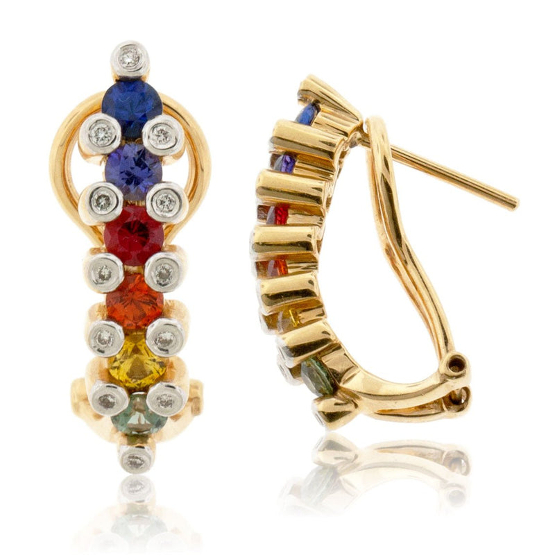 Diamond Accented Rainbow Sapphire Hoop Earrings - Park City Jewelers