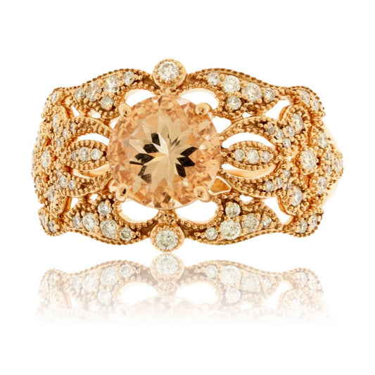 Diamond Accented Round Morganite Filigree Ring - Park City Jewelers