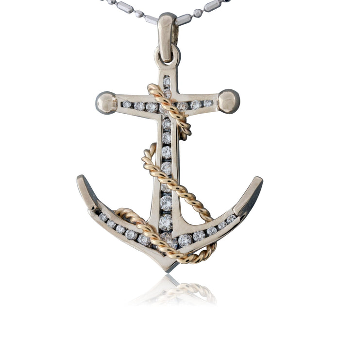 Diamond Anchor and Golden Rope Necklace - Park City Jewelers