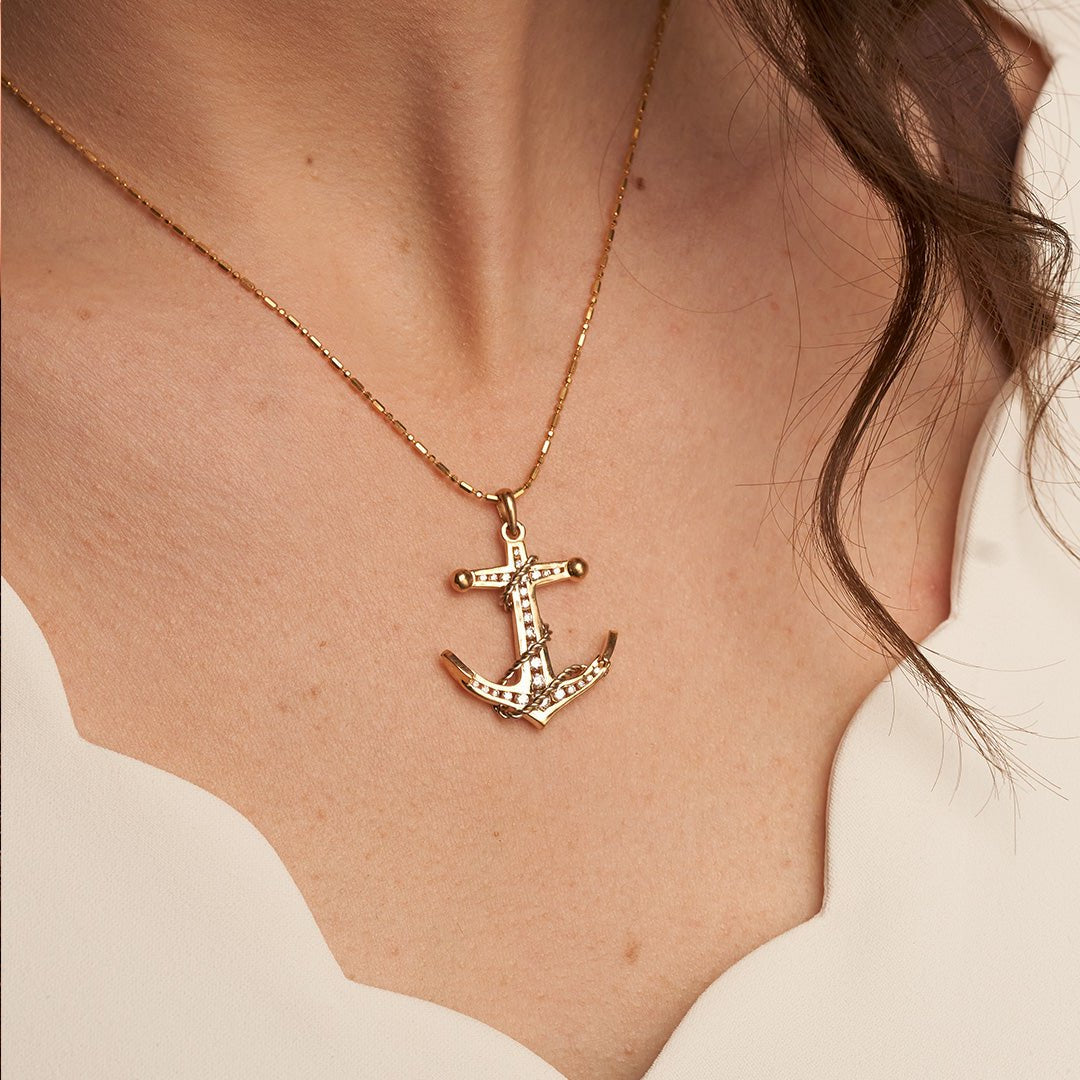 Diamond Anchor and Golden Rope Necklace - Park City Jewelers