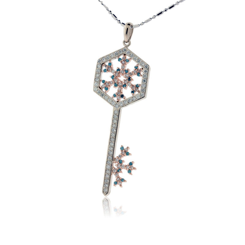 Diamond and Blue Diamond Snowflake Key Pendant - Park City Jewelers