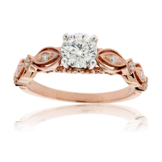 Diamond Center and Diamond Accented Vintage Style Engagement Ring - Park City Jewelers