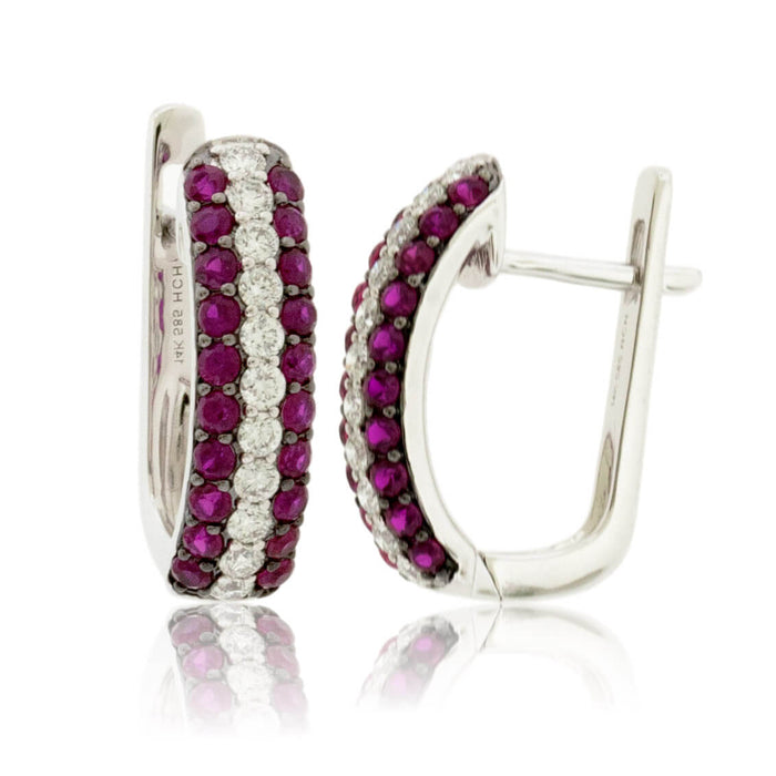 Diamond Center & Ruby Lined Hoop Earrings - Park City Jewelers