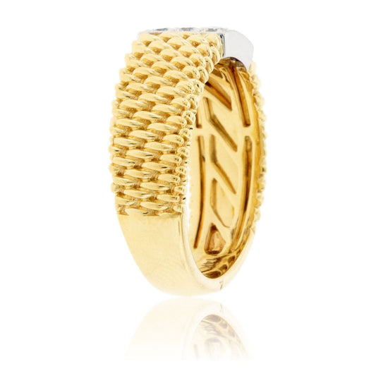 Diamond Cluster & Gold Bubble Braid Texture Band - Park City Jewelers