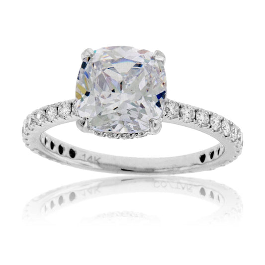 Diamond & Cushion CZ Center Stone Engagement Ring with Hidden Halo - Park City Jewelers