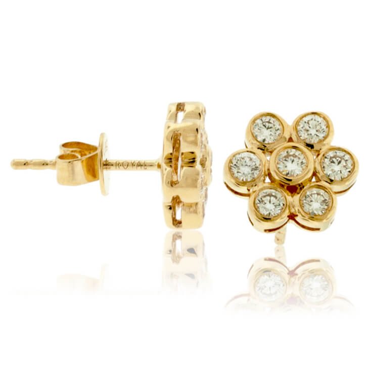 Diamond Flower Style Round Diamond Earrings - Park City Jewelers