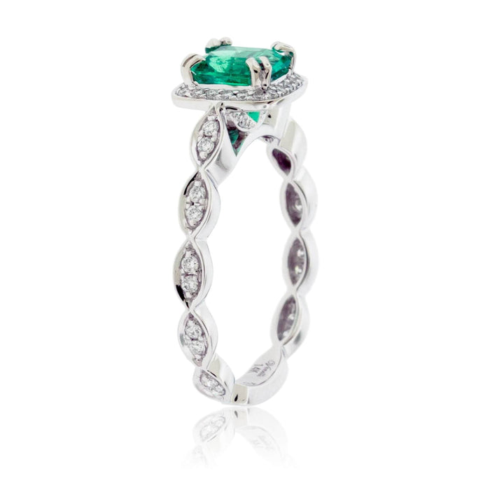 Diamond Halo and Emerald Vintage Style Ring - Park City Jewelers