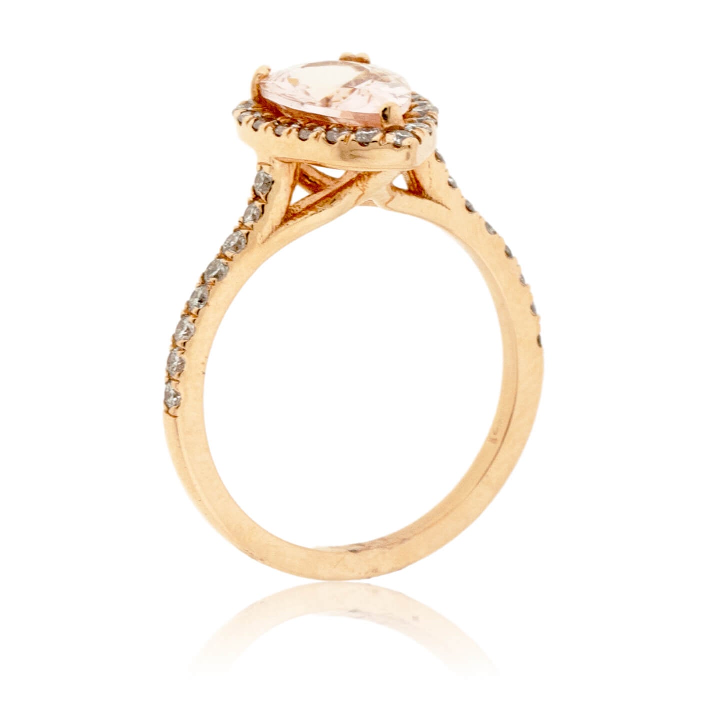 Diamond Halo Pear Shaped Morganite Ring - Park City Jewelers