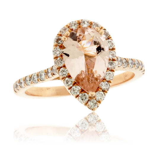Diamond Halo Pear Shaped Morganite Ring - Park City Jewelers