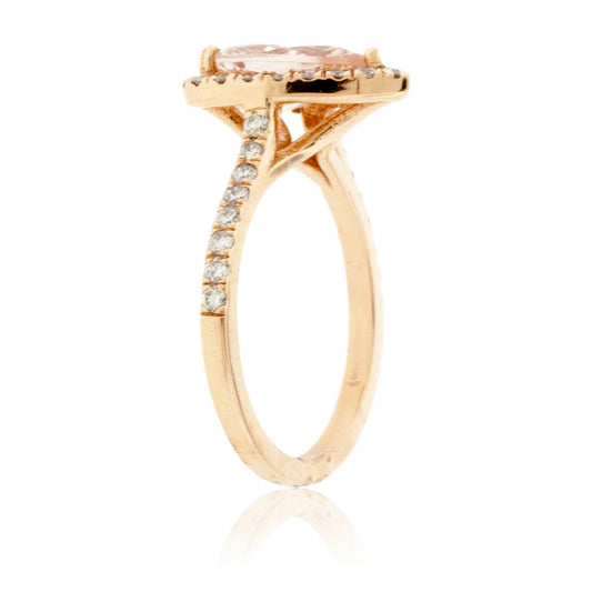 Diamond Halo Pear Shaped Morganite Ring - Park City Jewelers