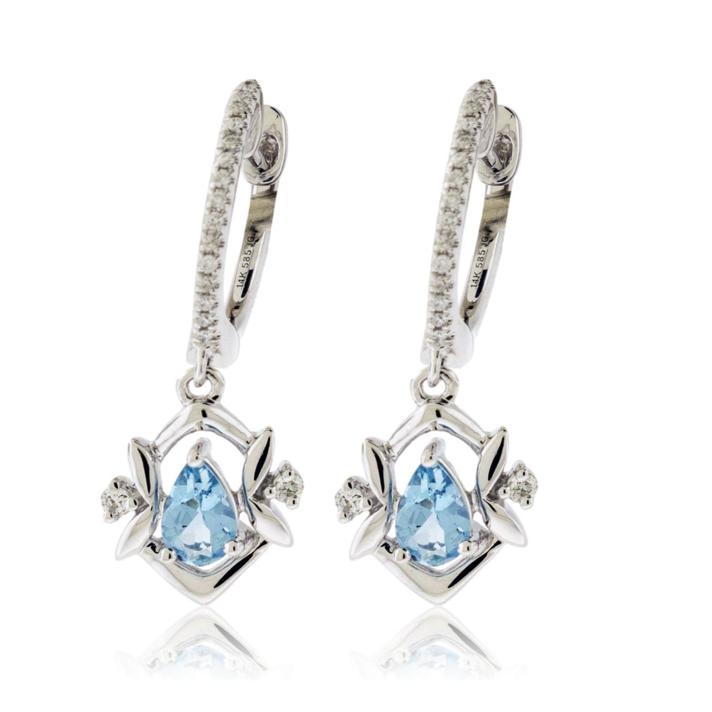 Diamond Hoop & Aquamarine Dangle Drop Earrings - Park City Jewelers