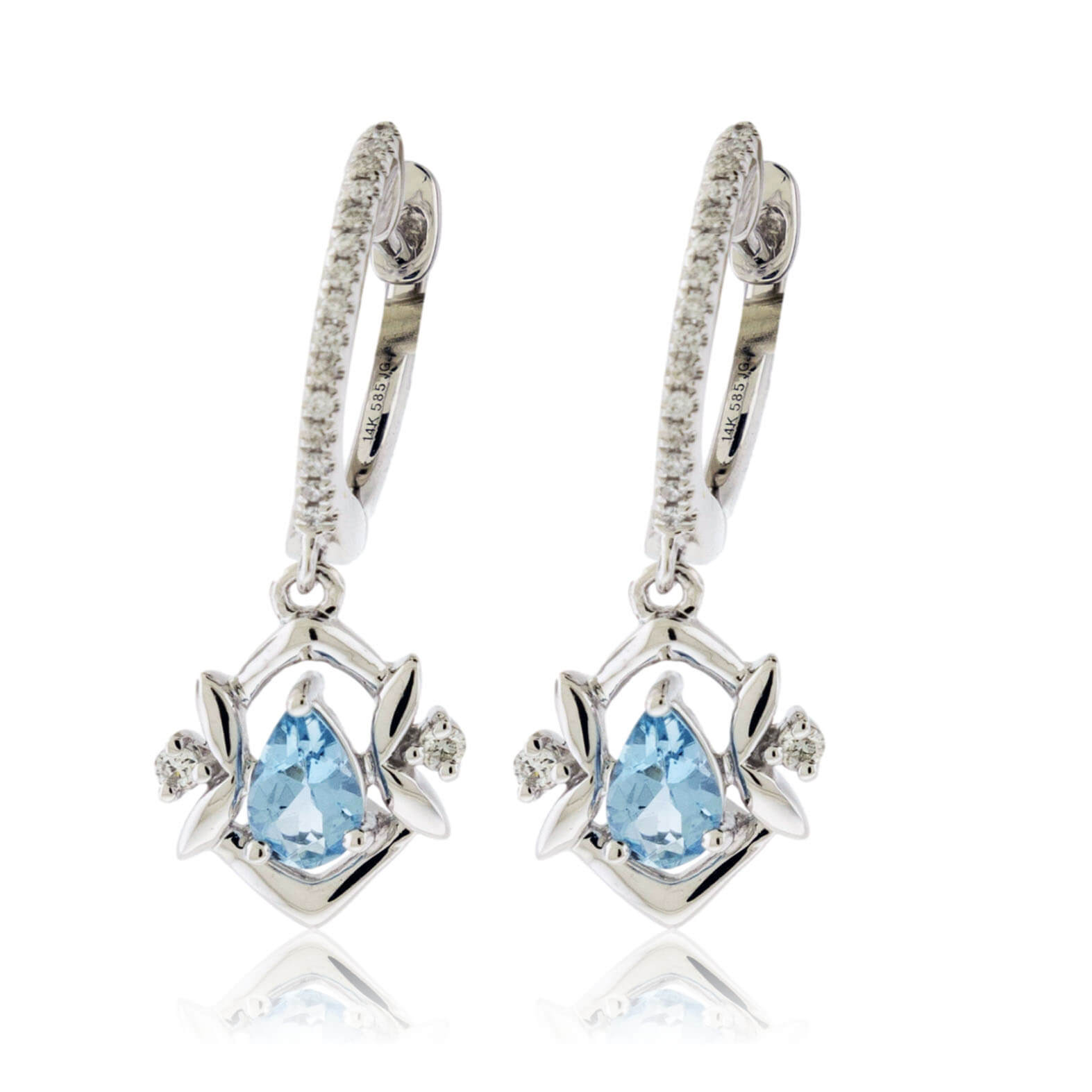 Diamond Hoop & Aquamarine Dangle Drop Earrings - Park City Jewelers