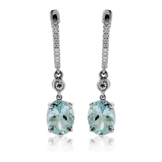 Diamond Hoop & Aquamarine Dangle Drop Earrings - Park City Jewelers