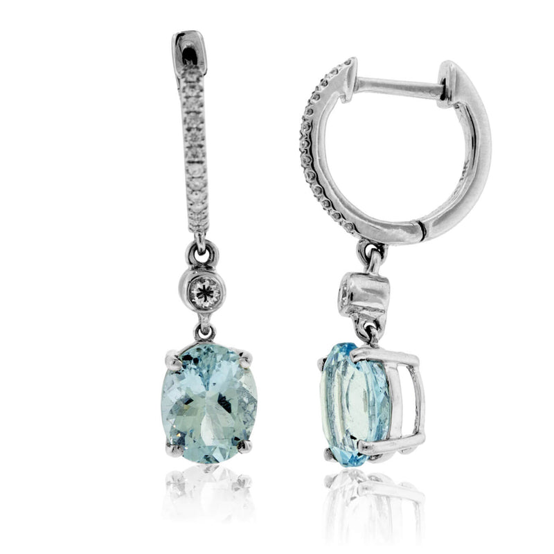Diamond Hoop & Aquamarine Dangle Drop Earrings - Park City Jewelers