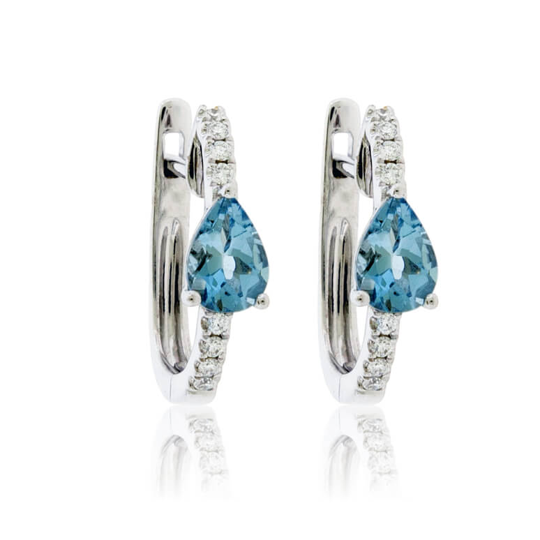 Diamond Hoop & Aquamarine Pear Earrings - Park City Jewelers