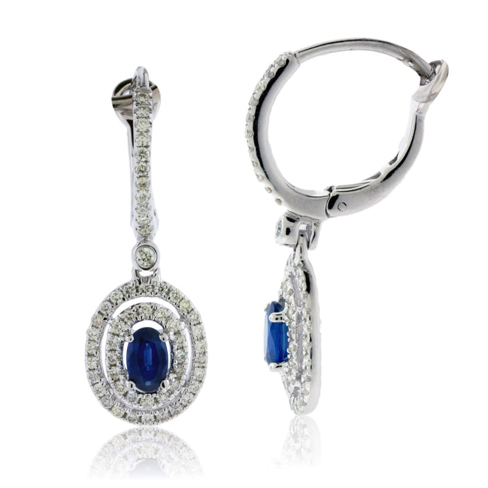 Diamond Huggie & Sapphire Double Halo Dangle Earrings - Park City Jewelers
