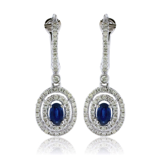 Diamond Huggie & Sapphire Double Halo Dangle Earrings - Park City Jewelers