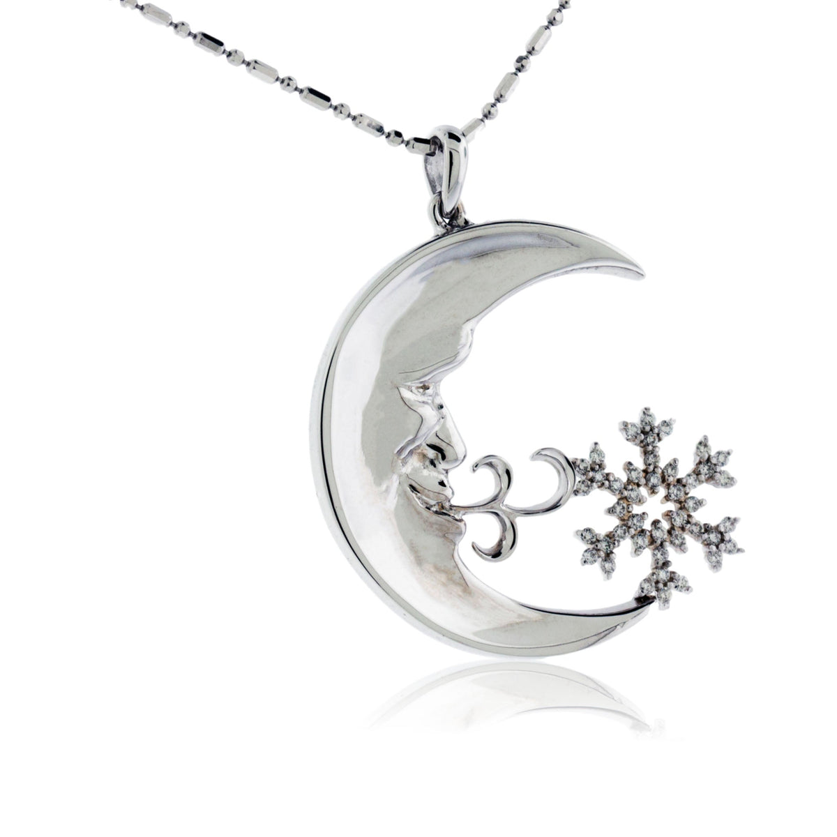 Diamond Jack Frost Man in the Moon Blowing Snowflake Pendant - Park City Jewelers