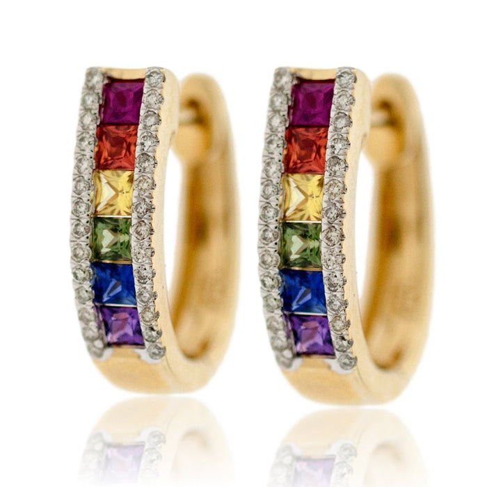 Diamond Lined Rainbow Sapphire Hoop Earrings - Park City Jewelers